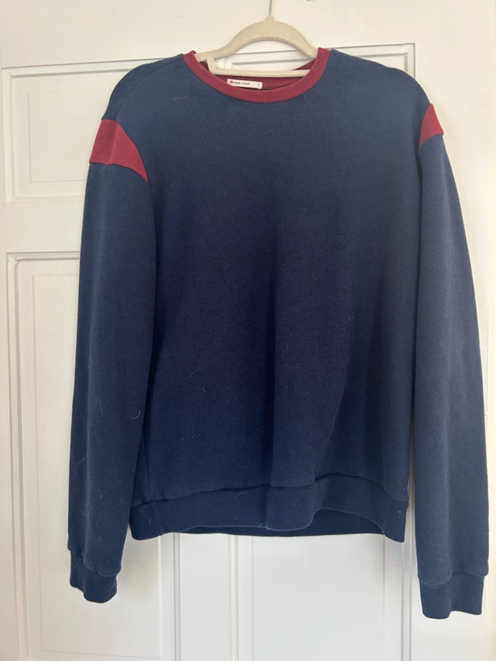 Marine Layer Navy Crewneck Sweatshirt with Red Accents
